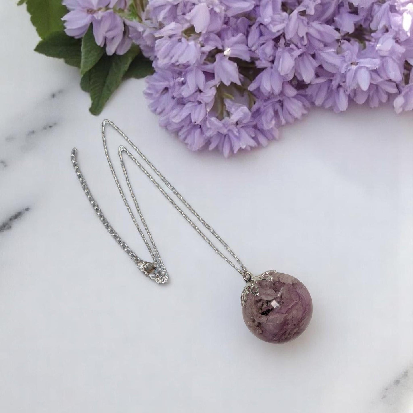 Real Dried Azalea Flower Pendant Necklace