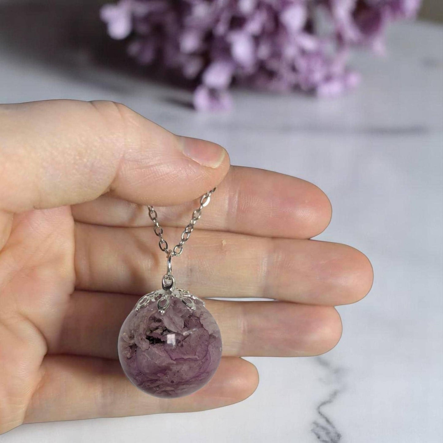 Real Dried Azalea Flower Pendant Necklace