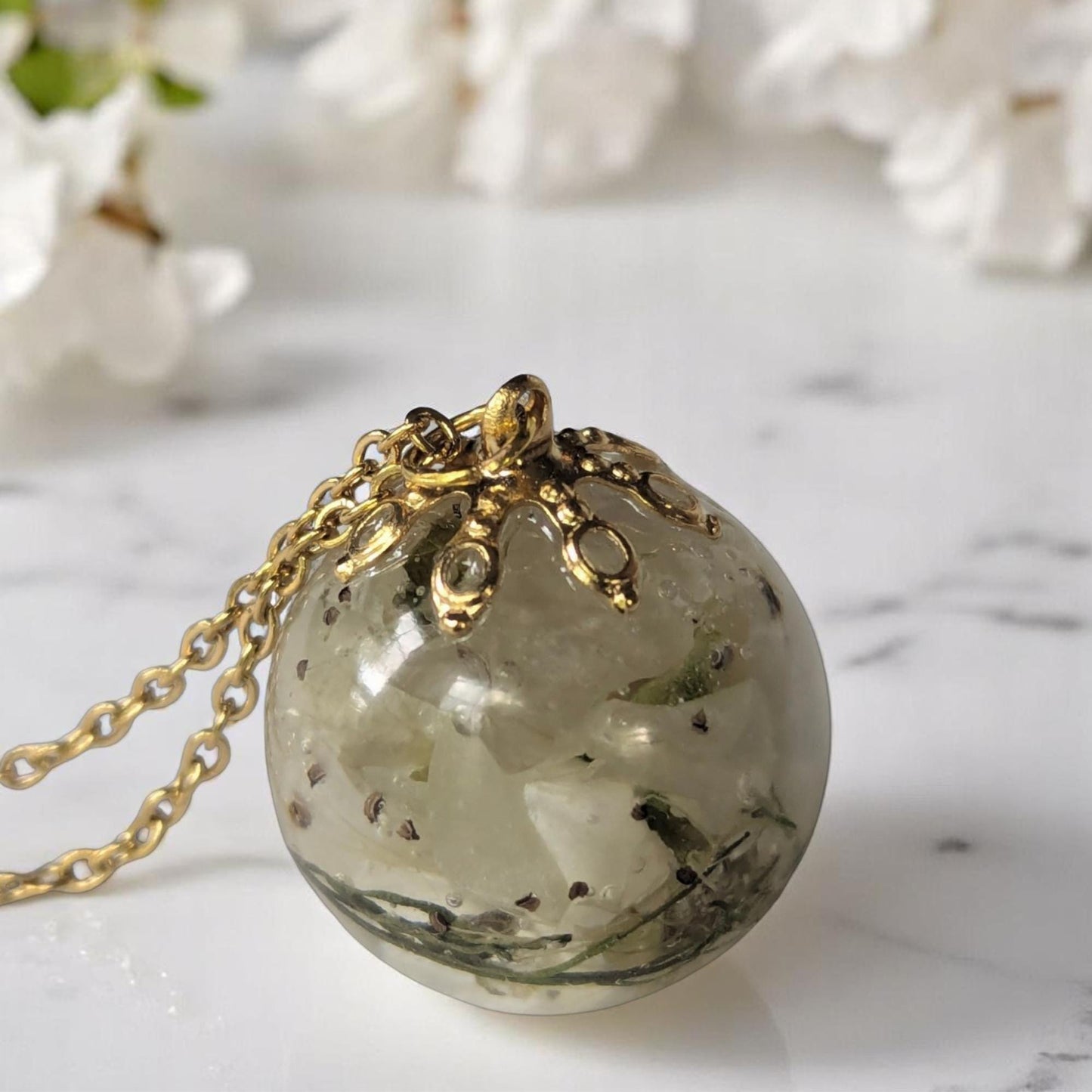 Dried Bradford Pear Flower Necklace