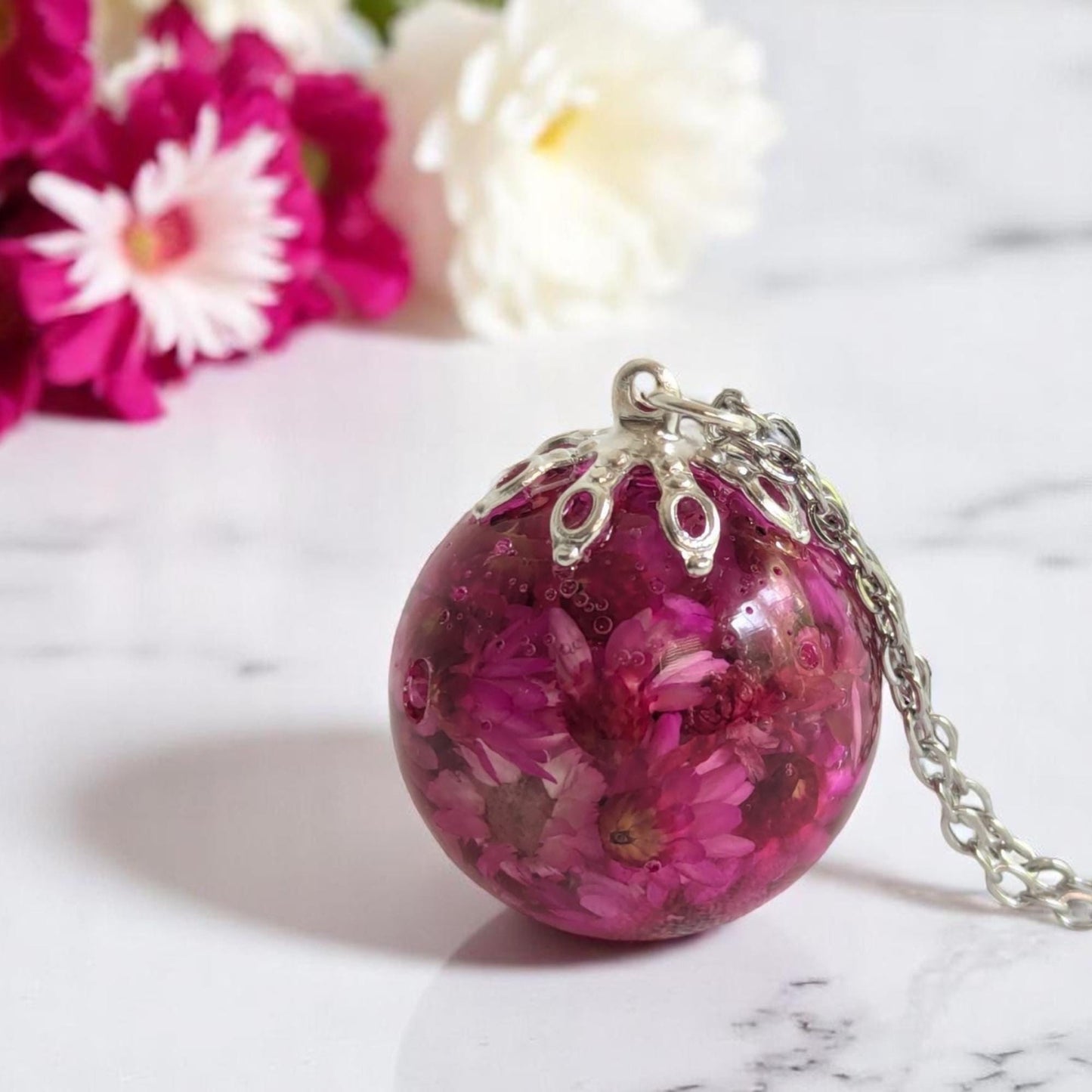 Real Dried Daisy Flower Pendant Necklace