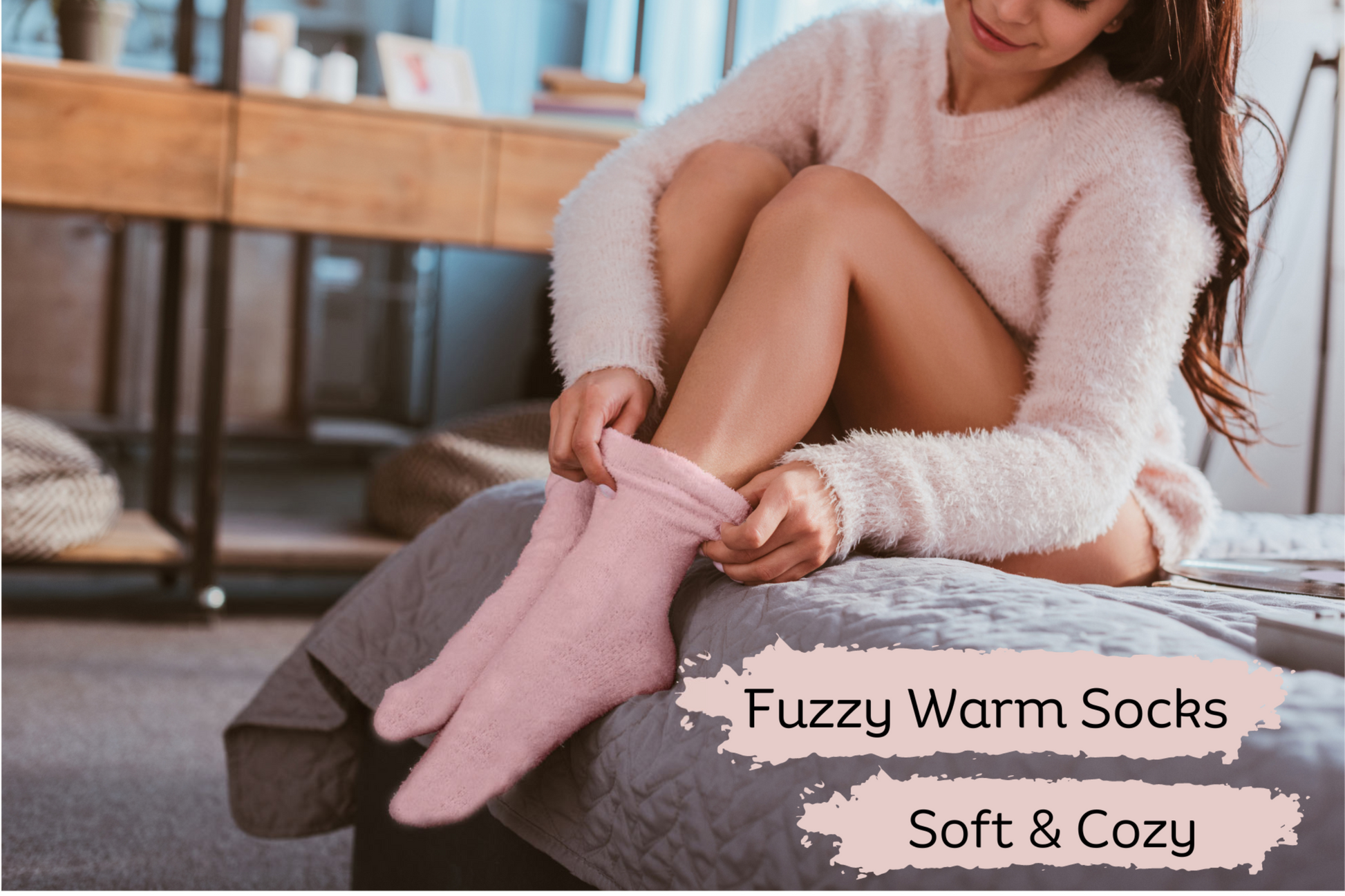 Soft pink fuzzy socks included in women's get well gift box for comfort and self-care