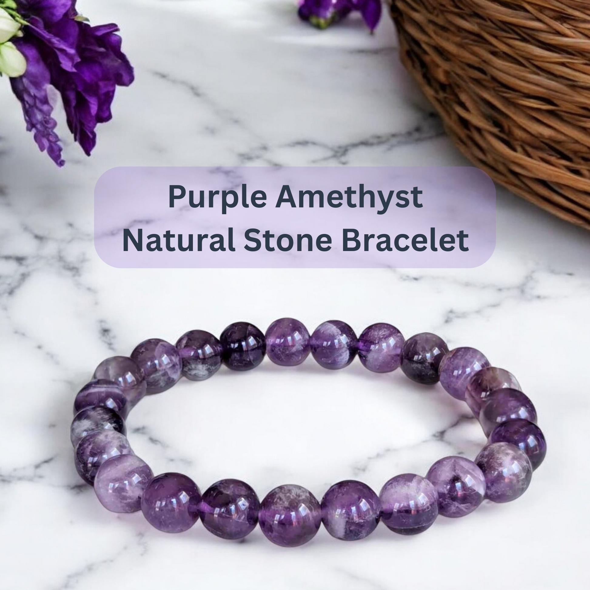Natural purple Amethyst stone bracelet included in Stronger Than The Storm get well gift box for women – encouragement and support gift