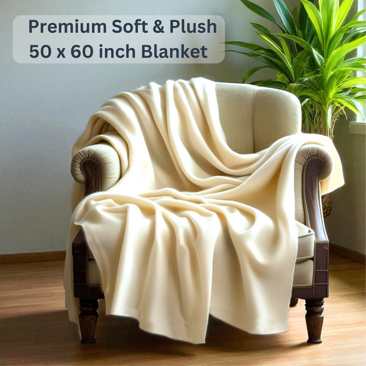 Soft and cozy 50 x 50 inch ivory blanket included in women's get well gift box for comfort and self-care