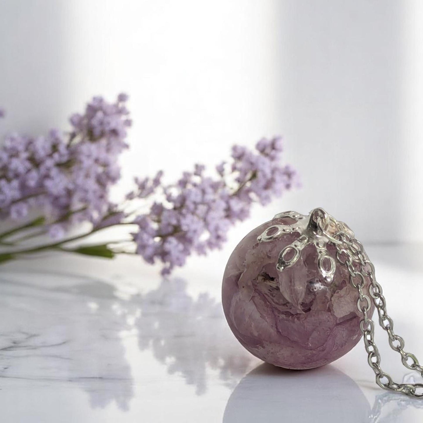 Real Dried Azalea Flower Pendant Necklace