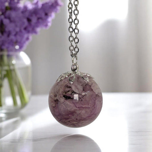 Real Dried Azalea Flower Pendant Necklace