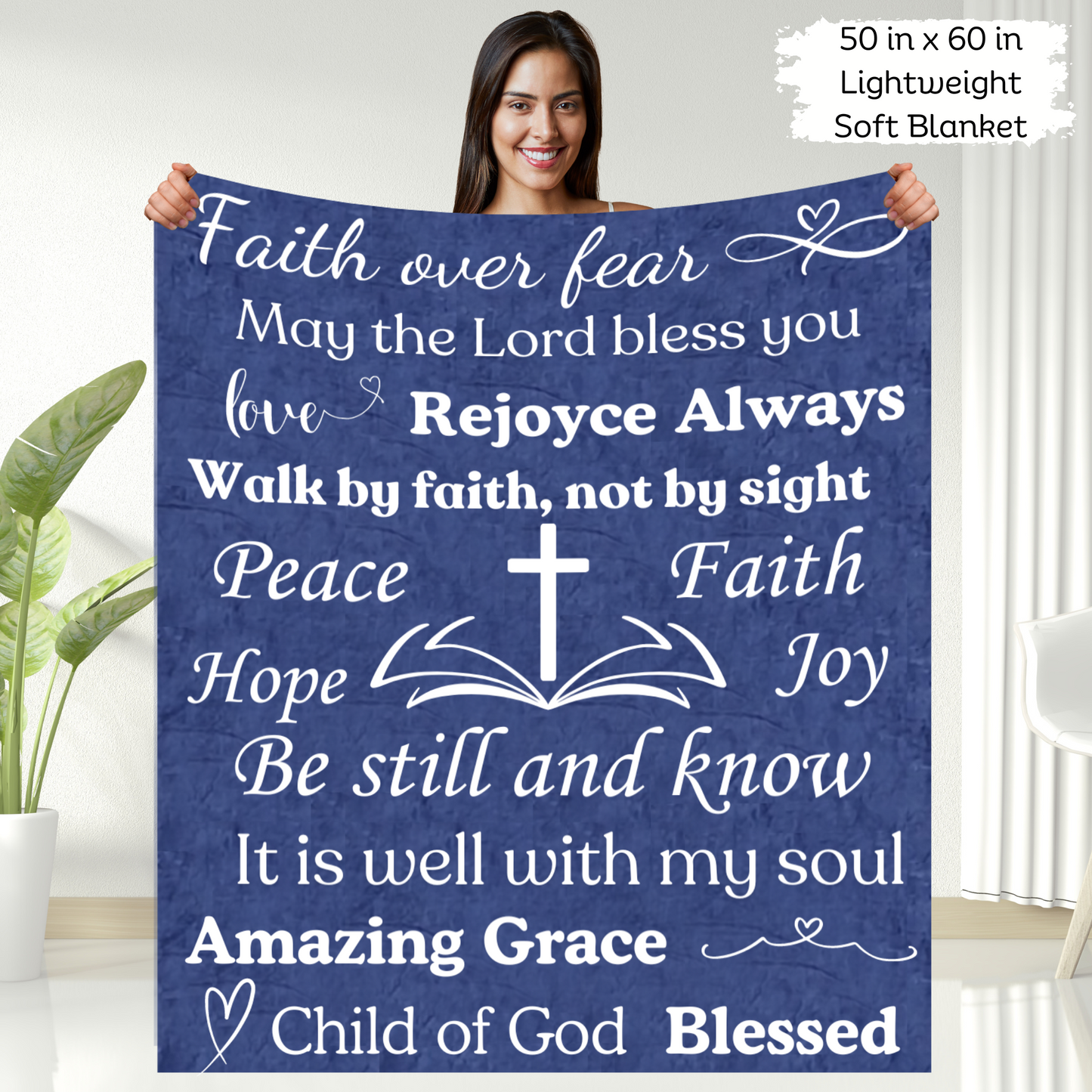 Be Still and Know Psalm 46:10 bible verse blue blanket included in Christian faith gift box for women – cozy religious gift