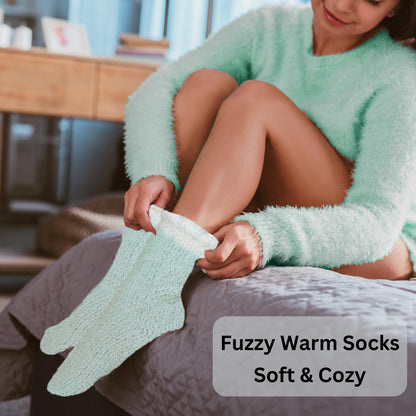 Soft sage green fuzzy socks included in women's get well gift box for comfort and self-care