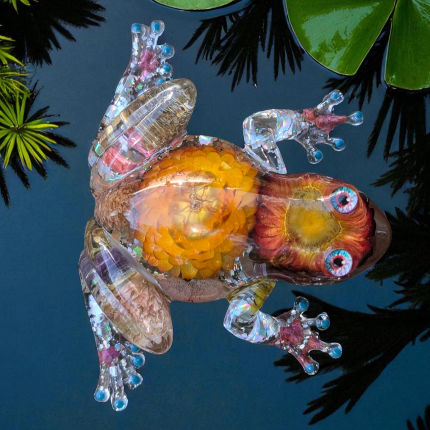 Resin Frog Figurine with Real Flowers | Handmade Frog Decor | Nature Inspired Gift for Frog Lovers