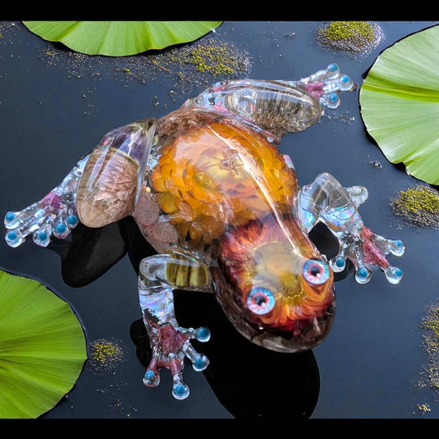 Resin Frog Figurine with Real Flowers | Handmade Frog Decor | Nature Inspired Gift for Frog Lovers