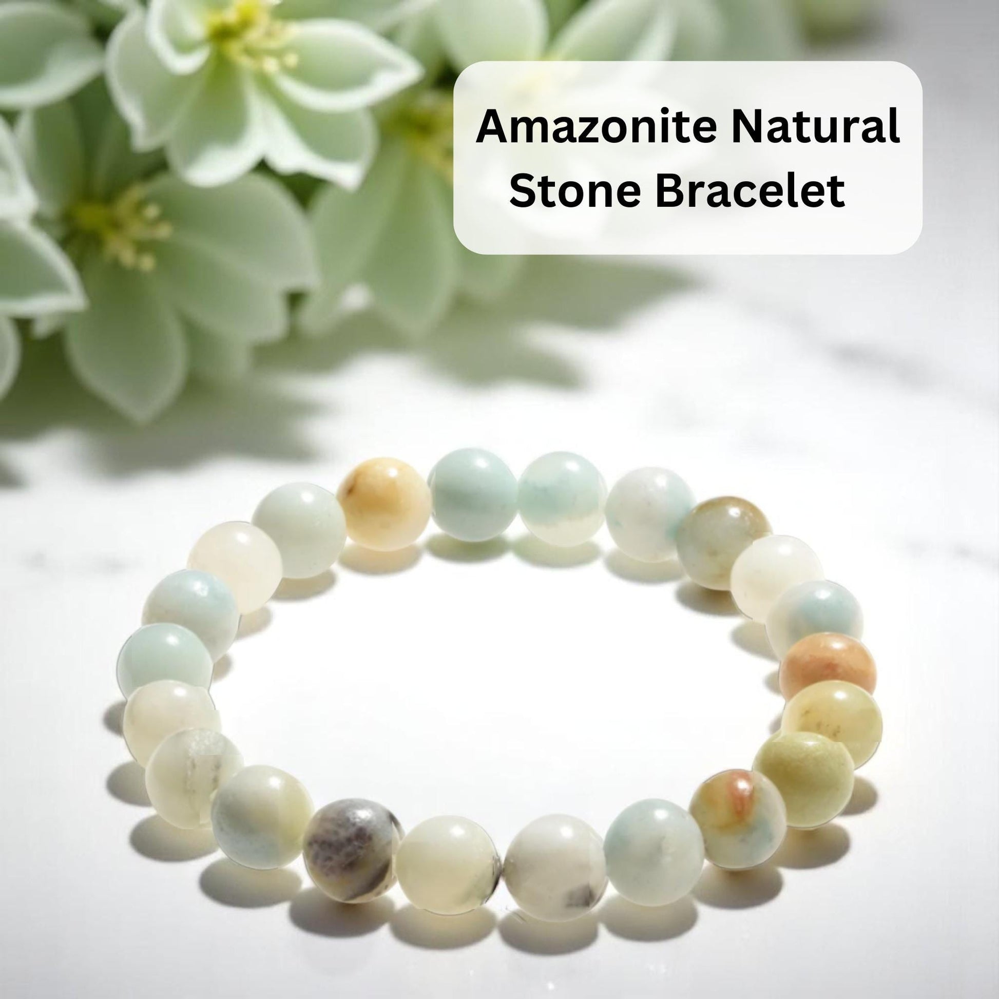 Natural Amazonite bracelet included in women's self-care gift package and thoughtful gift for her