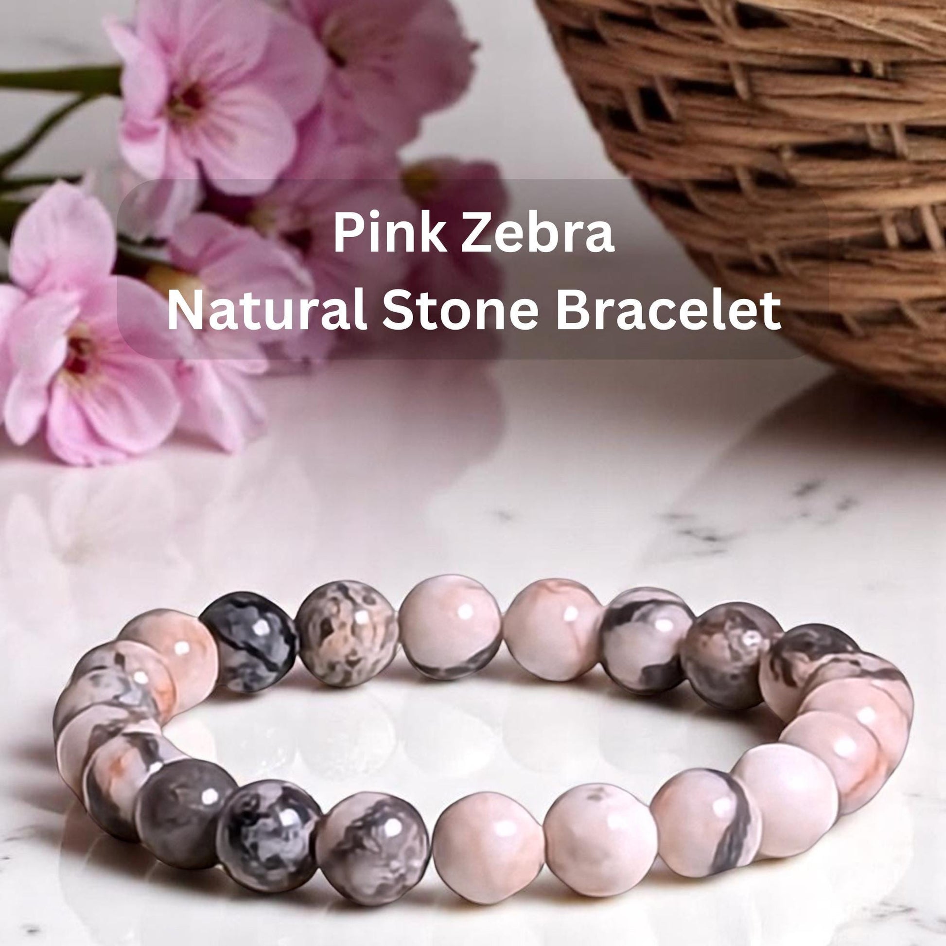 Natural pink zebra stone bracelet included in Stronger Than The Storm get well gift box for women – encouragement and support gift